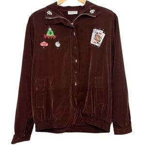 Vintage Just for Fun Casino Gabling Card Game Dice Zip Up Jacket Large